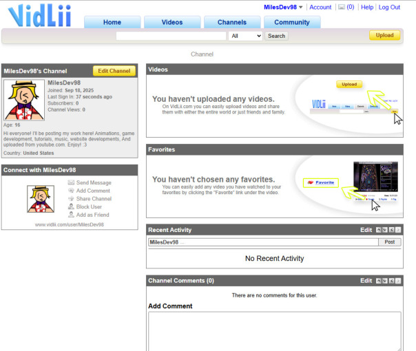 Мой Vidlii канал. https://www.vidlii.com/user/MilesDev98