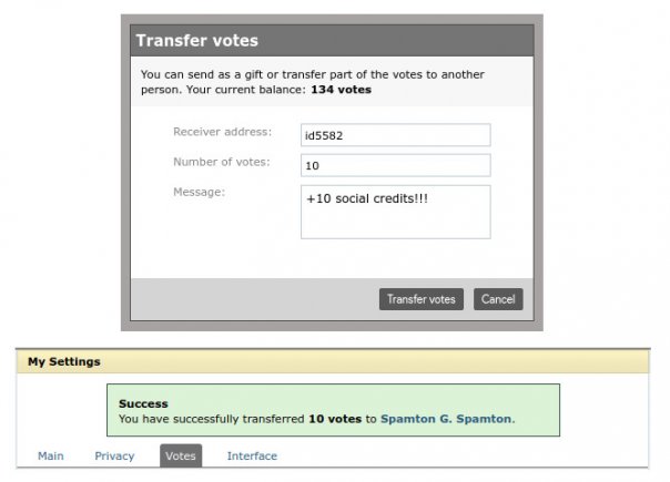 Votes transfer

Now you can send v...